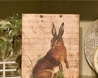 Rabbit Sign,Primitive Rabbit Sign,Easter Decor,Spring Decor,Farmhouse Decor,Vintage Rabbit,Primitive Sign,Easter Sign