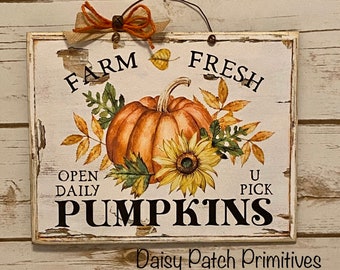 Farm Fresh Pumpkins,U Pick Pumpkin Sign,Farmhouse Pumpkin Sign,Primitive Rustic Pumpkin Sign
