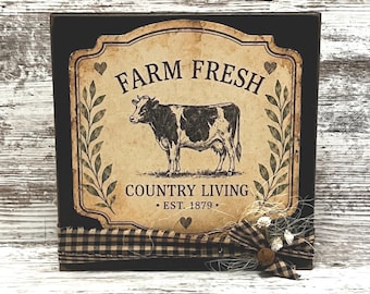 Rustic Farmhouse Sign | Handmade Black Wood Sign | Distressed Farmhouse Wall Decor | Shelf Sitter | Country Kitchen Decor