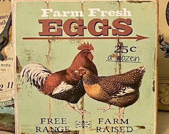 Farm Fresh Eggs Sign,Primitive Kitchen Sign,Farmhouse Kitchen Sign,Primitive Rustic Fresh Eggs Sign,Shelf Sitter,Tiered Tray Sign