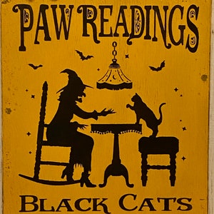 Primitive Halloween Sign, Halloween Decorations, Halloween Witch Sign, Halloween Black Cat Sign,Rustic Halloween Decor image 2