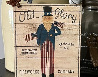 Old Glory Uncle Sam Sign ~ Primitive Americana Decor ~ Fourth of July Decor