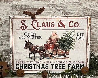 Large Santa Claus Christmas Tree Farm Sign ~ Santa Claus Sled Sign ~ Rustic Santa Sign ~ Santa Decoration