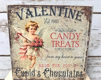 Rustic Valentine Shelf Sitter Sign | Primitive Wood Valentine Decor | Farmhouse Tiered Tray Sign