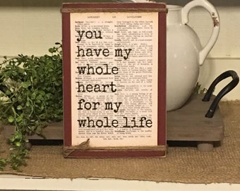 Farmhouse Decor,Primitive Decor,Rustic Decor,Inspirational Quote,Dictionary Art,Wood Sign,Primitive Sign,Wedding Gift,Valentine Gift