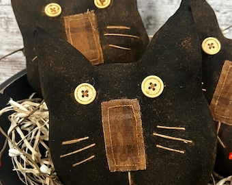 Primitive Halloween Black Cat Bowl Filler | Handmade Coffee Stained Cat | Rustic Farmhouse Halloween Decor | Tiered Tray Decor