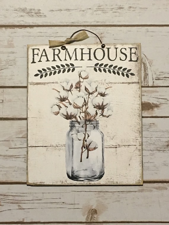Cotton Mason Jar Farmhouse Sign: Rustic Wall Decor (8x10)
