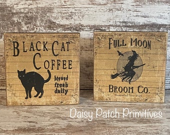 Primitive Halloween Signs, Primitive Halloween, Black Cat Sign, Witch Sign, Halloween Decorations