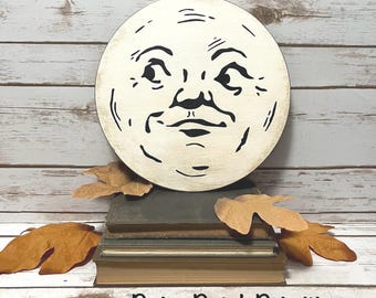 Primitive Moon Face Sign: Hand-Painted Rustic Folk Art Decor