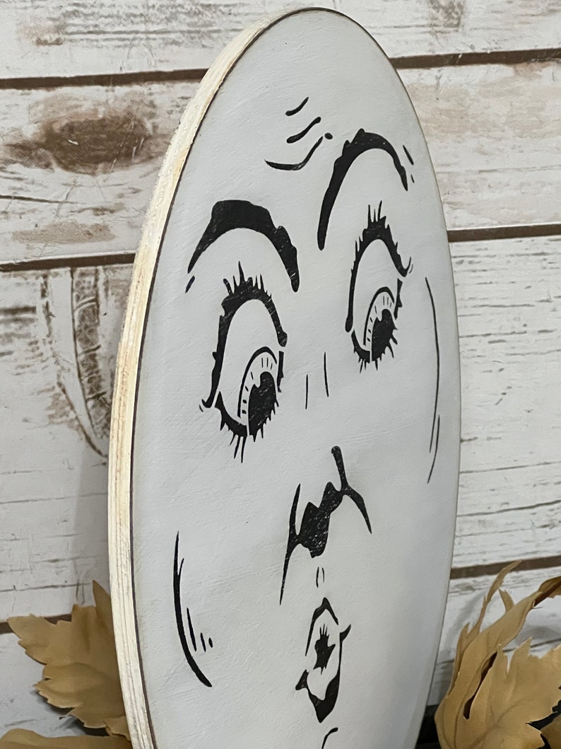 Rustic Moon Face Sign: Hand-painted Primitive Folk Art Halloween Decor ...