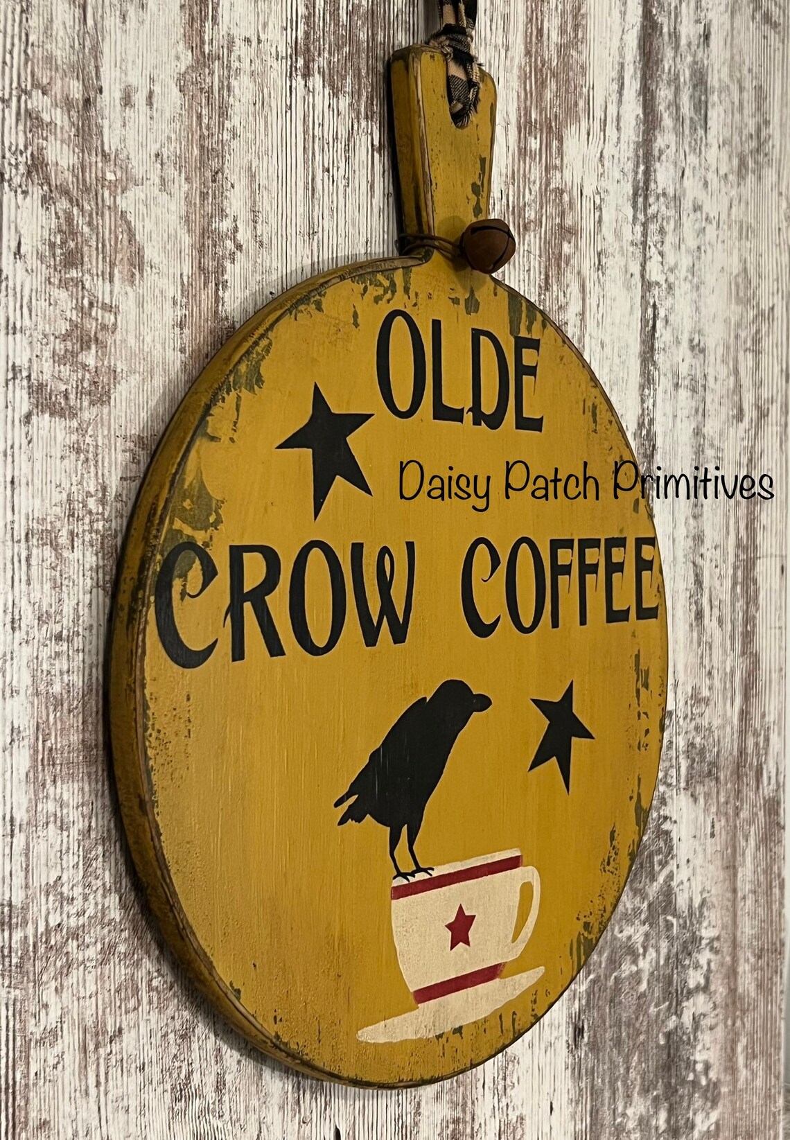 Primitive Olde Crow Coffee Sign Round Crow Sign Grungy Etsy