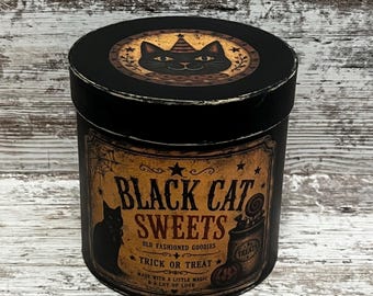 Primitive Halloween Paper Mache Box ~ Black Cat Rustic Distressed Decor ~ Halloween Decoration