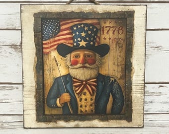 Folk Art Uncle Sam Painting: 1776 Patriotic Americana Wall Decor
