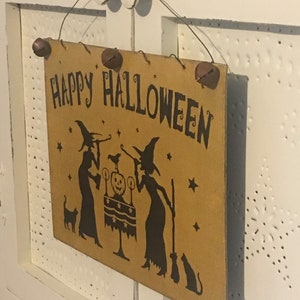 Halloween Sign,Primitive Halloween Sign,Witch Sign,Halloween Decor,Rustic Halloween Decor,Happy Halloween Sign image 2