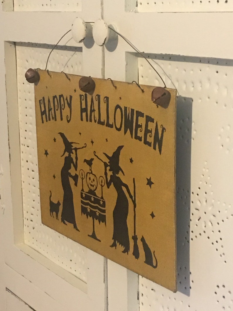 Halloween Sign,Primitive Halloween Sign,Witch Sign,Halloween Decor,Rustic Halloween Decor,Happy Halloween Sign image 2