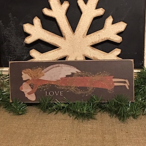 Christmas Folk Art Angel,Love,Christmas Angel,Rustic Christmas Decor,Primitive Christmas Decor,Wood Sign