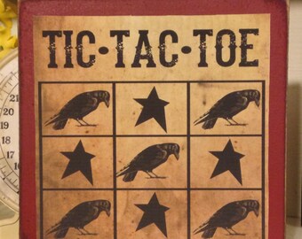 Primitive Crow Tic-Tac-Toe Sign: Rustic Farmhouse Decor