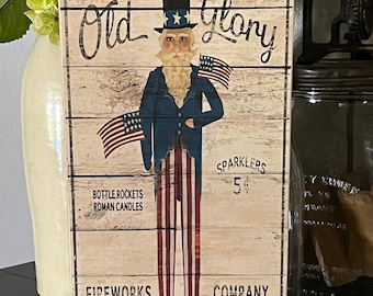 Old Glory Uncle Sam Wood Sign ~ Primitive Americana Decor ~ Fourth of July Decor