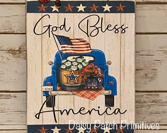 God Bless America ~ Americana Sign ~ Patriotic Sign ~ Fourth Of July Decoration ~ Red White Blue