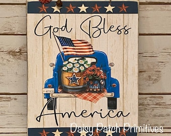 God Bless America ~ Americana Sign ~ Patriotic Sign ~ Fourth Of July Decoration ~ Red White Blue