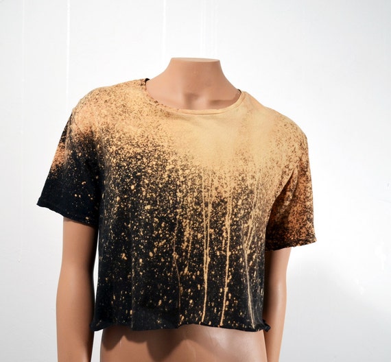 Items similar to Grunge Black Crop Top Bleached T Shirt ...