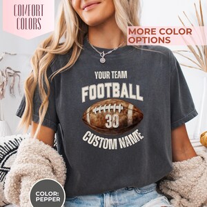 Custom Comfort Colors® Football Shirt With Name And Number, Personalized Game Day Tee, Retro School Team Top, Gift For Football Mom
