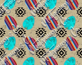 Western Easter seamless file | Digital download only | Serape Easter eggs file | Turquoise Easter eggs file