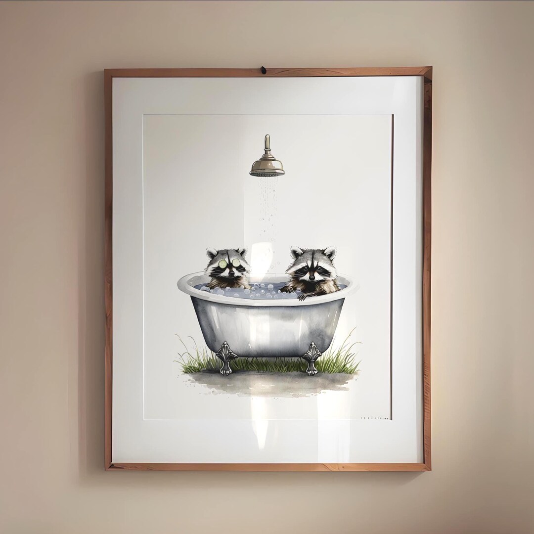 Raccoons in Bathtub Printable Wall Art, Cute Whimsical Bathroom Art ...