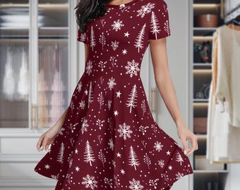 cute christmas sweater dress Tree Round Neck Orange-Red / L Size:Adult Extra Small office ugly sweater events Color White Apron Pinafore Dress in