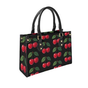 Cherry Tote Handbag, Leather Tote Bag, Cute Cherry Tote Handbag, Unique Handbag, Cherry Tote bag, Weekender Tote Bag, Printed PU Handbag