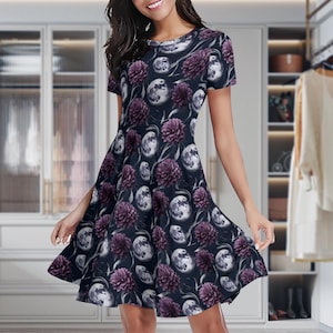 Goth Moons Dress, Goth Midi Dress, Witchy Dress, Goth Dress, Goth Dress Plus Size, Goth Dress Women, Gothic Dress Plus Size, Goth Midi Dress