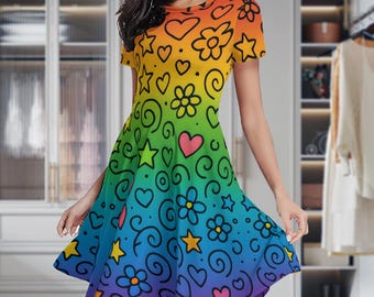 Pastel Rainbow Dress Women, Bodycon Tie Dye Ombre Pencil Fitted Homecoming  Prom Pink Gradient Colorful Design Party