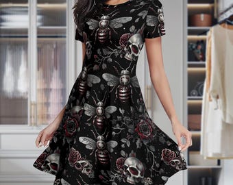 Royal Bones by Tripp NYC Black Flocked Skull Lace Emo Goth Dress XL - Etsy