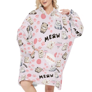 Oversized Hoodie Blanket Throw, Cat Lover Hoodie, Hoodie Blanket, Wearable Blanket, Cat Blanket Hoodie, Giant Wearable Hooded Sweatshirt