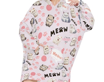 Oversized Hoodie Blanket Throw, Cat Lover Hoodie, Hoodie Blanket, Wearable Blanket, Cat Blanket Hoodie, Giant Wearable Hooded Sweatshirt