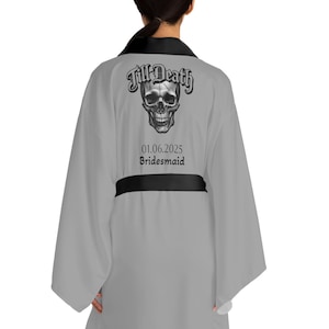 Grey Gothic Bridesmaid Robe, Gothic Bride, Gothic Bachelorette, Goth Bachelorette Gift, Goth Unique Gift, Gothic Wedding Gift