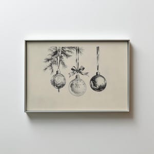 Boceto de adorno navideño en tonos apagados, arte imprimible con estética navideña neutra - SR