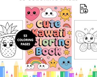 Kawaii Coloring Book, Bold and Easy, Stress Relief (PDF Printable)