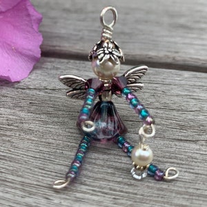 Handmade Purple Teal Fairy Charm: Birthday Gift, Zipper Pull