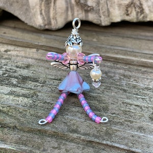 Miniature Dragonfly Fairy Ornament, Fairy Decoration, Beaded Fairy Zipper Pull, Girl Birthday Gift, Fairy Charm, Grab Bag Gift, Tooth Fairy