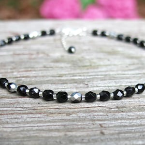 Pulsera de tobillo con cuentas de vidrio negro y plata, joyas hechas a mano para crucero de vacaciones en la playa o todos los días
