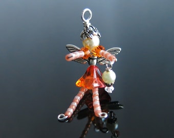 Flower Fairy Charm, Peach Fairy Ornament, Orange Fairy Figurine, Flower Faerie Charm, Miniature Fairies, Garden Fairies, Girl Gift Under 10