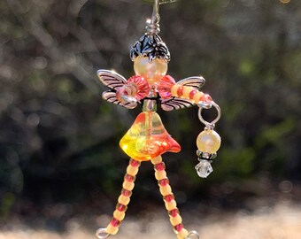 Orange Beaded Fairy Decoration for Autumn holiday gift, Halloween Fairy Charm, Thanksgiving Fairy Ornament, Tooth Fairy Gift, Tween Birthday