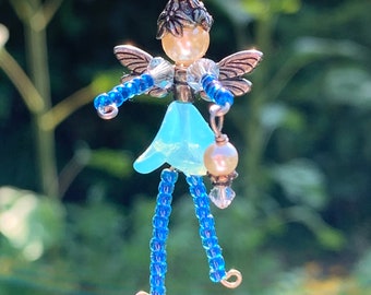 Beaded Fairy Decoration Tooth Fairy Gift, Aqua Blue Fairy Charm, Tween Girl Birthday Gift, Backpack Zipper Pull, Mini Fairy Ornament