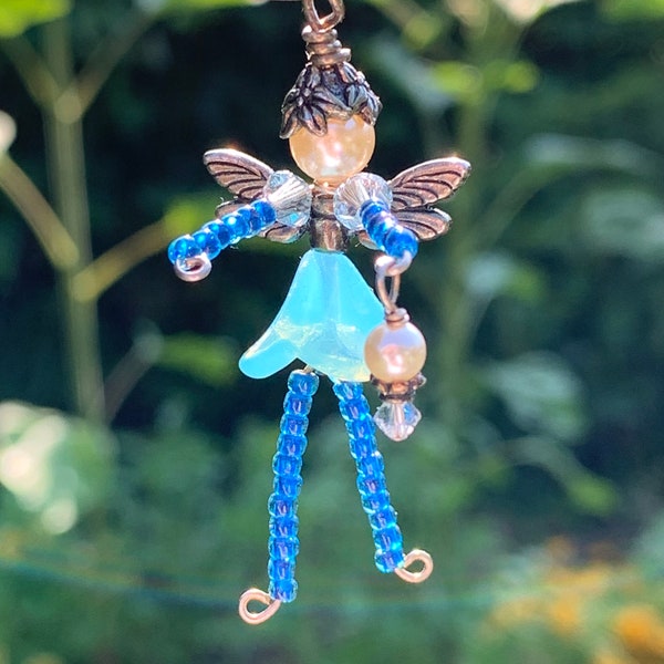 Beaded Fairy Decoration Tooth Fairy Gift, Aqua Blue Fairy Charm, Tween Girl Birthday Gift, Backpack Zipper Pull, Mini Fairy Ornament