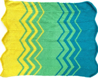 Handmade Knitted Baby Blanket, Handmade Soft Lightweight Washable Stroller Blanket, Baby Shower Gift, Unisex Baby Blanket Green Yellow Blue