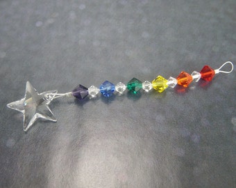 Regenbogen Swarovski Kristall Stern Suncatcher - Rückspiegel Auto Spiegel Ornament