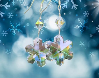 Festive Sparkly Snowflake Dangle Earrings, Teacher Gift, Gift for Women, Christmas Winter Earrings, Winter Jewelry, Holiday Gift for Her