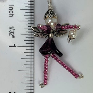 Flower Fairy Ornament, Pink & Purple Fairy Charm, Beaded Faery Zipper Pull, Miniature Faerie Accessory, Wine Bottle Decoration Hostess Gift image 10