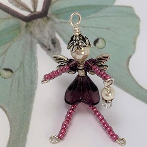 Flower Fairy Ornament, Pink & Purple Fairy Charm, Beaded Faery Zipper Pull, Miniature Faerie Accessory, Wine Bottle Decoration Hostess Gift image 8